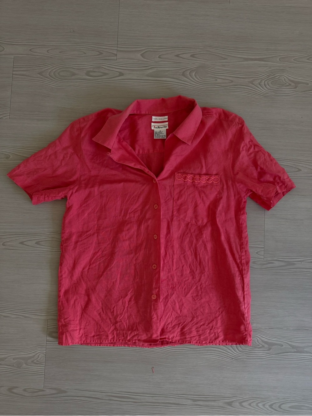 Talbots 100% linen Short-Sleeve Button-Down Shirt in Pink